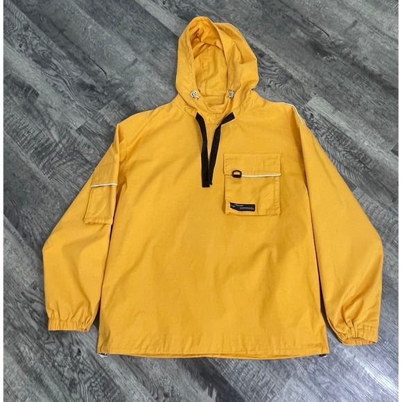 Trendiano Large Yellow Utility Windbreaker Hooded Techwear Jacket Streetwear - Picture 5 of 12